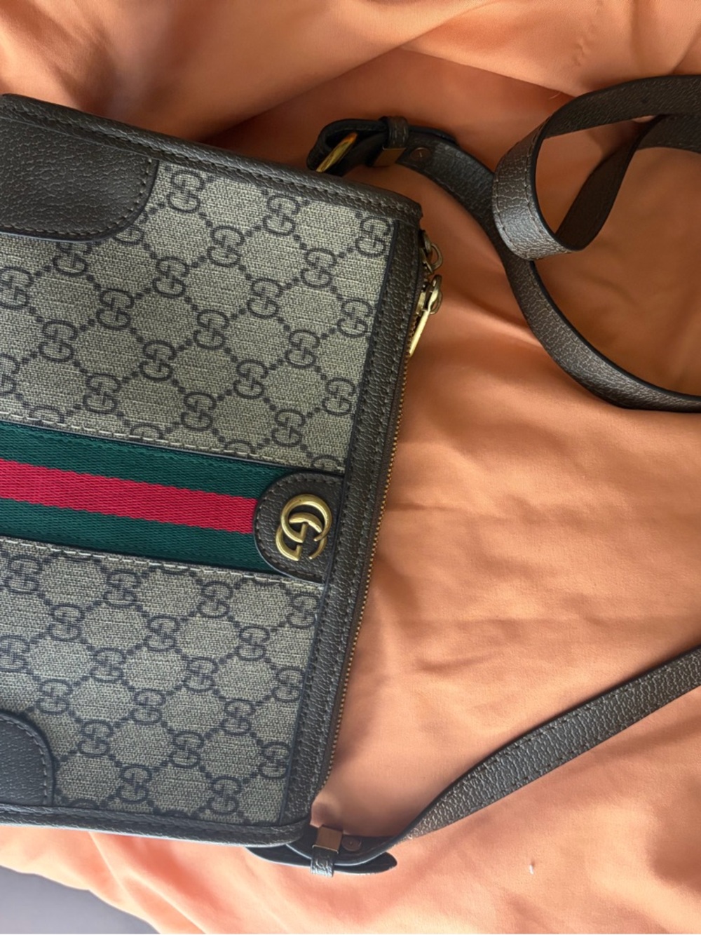 Brown Elegant Vintage Supreme Style Convertible Bag with Green & Red Web - Picture 5 of 13